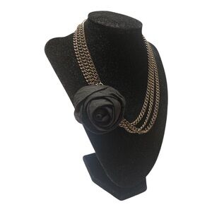 Vintage black rose  multi strand silver tone chain necklace 8’’